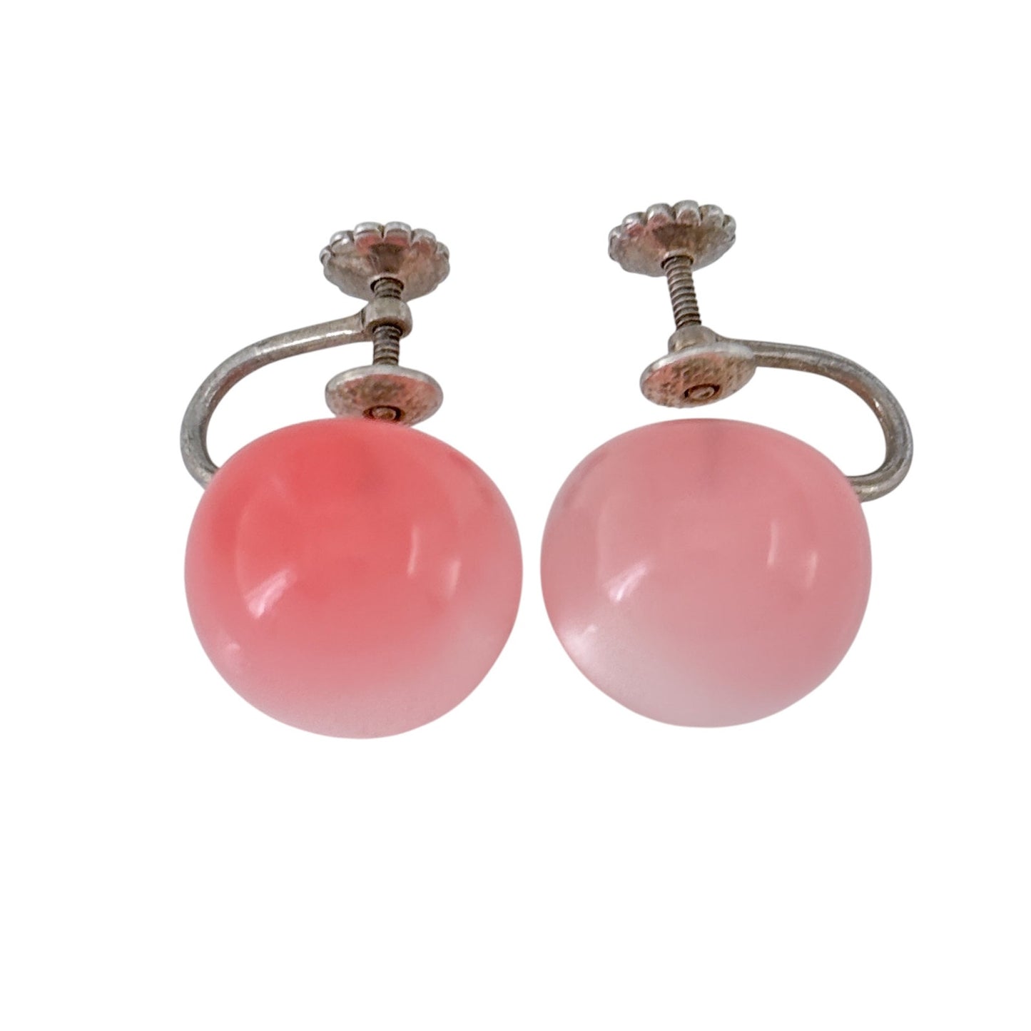 Vintage Sterling Silver 925 Pink Acrylic Screw Back Earrings