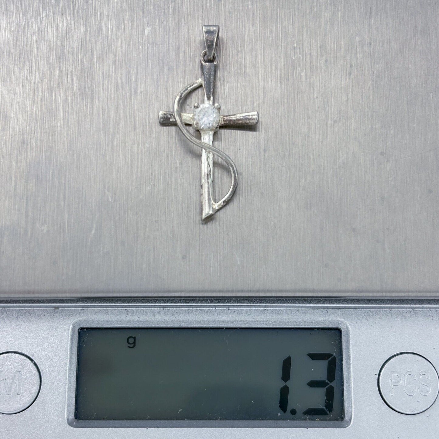 Vintage Sterling Silver 925 Cubic Zirconia Cross Pendant