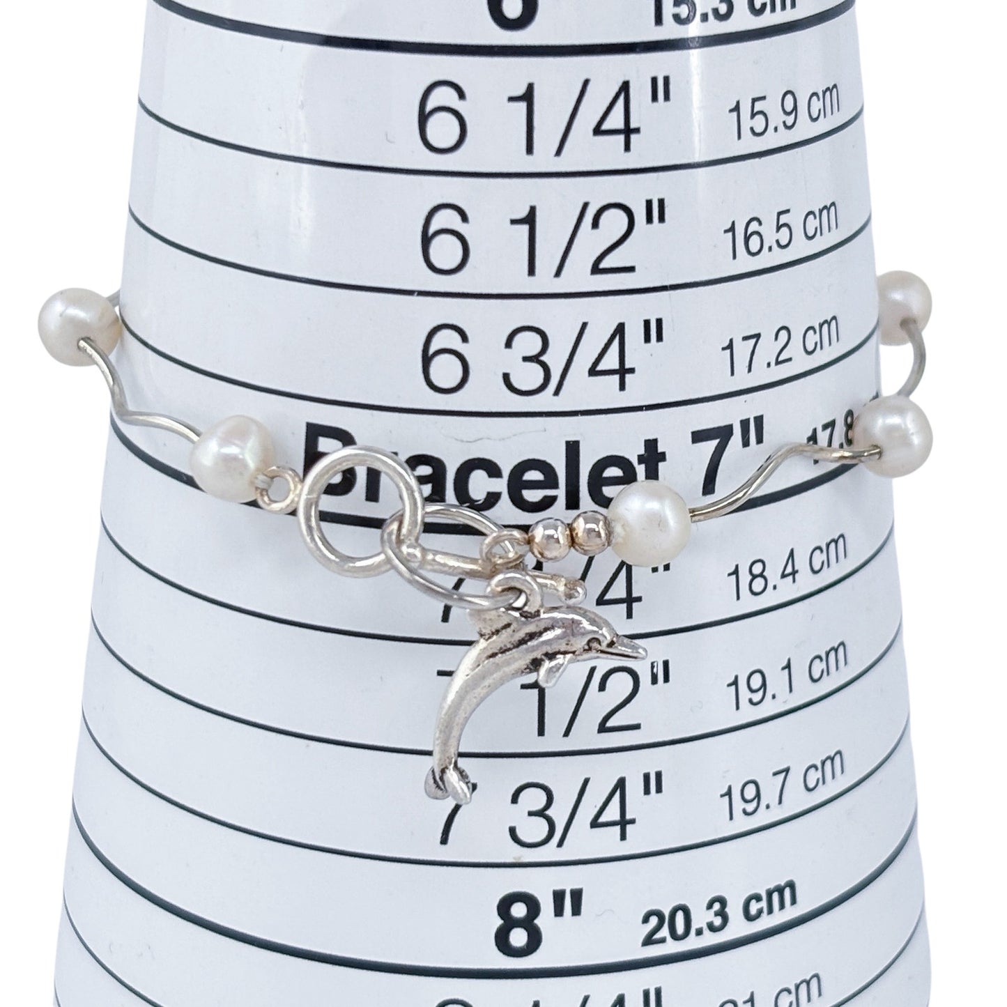 Vintage Sterling Silver 925 Pearl Dolphin Charm Bracelet 7.5"