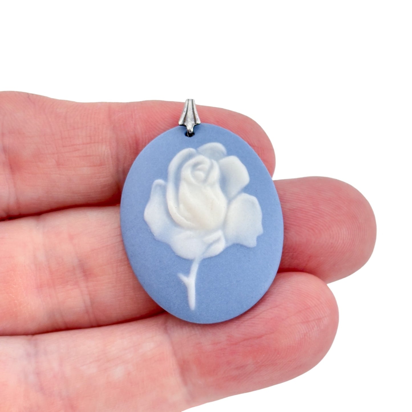 Vintage Sterling Silver 925 Wedgewood Style Floral Cameo Pendant