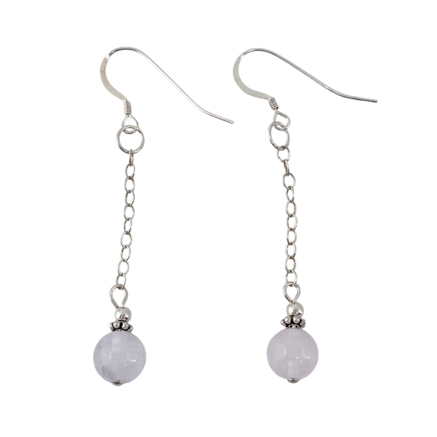 Vintage Sterling Silver 925 Rose Quartz Drop Earrings