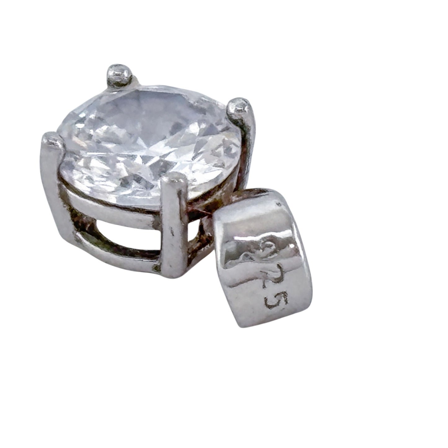 Vintage Sterling Silver 925 Cubic Zirconia Solitaire Pendant