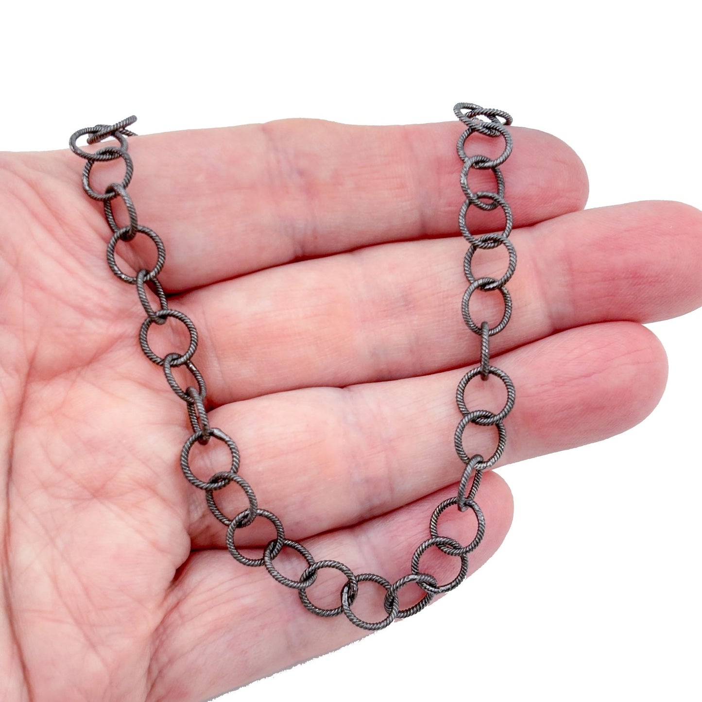 Vintage Sterling Silver 925 Oxidized Twisted Ring Chain Necklace 18"