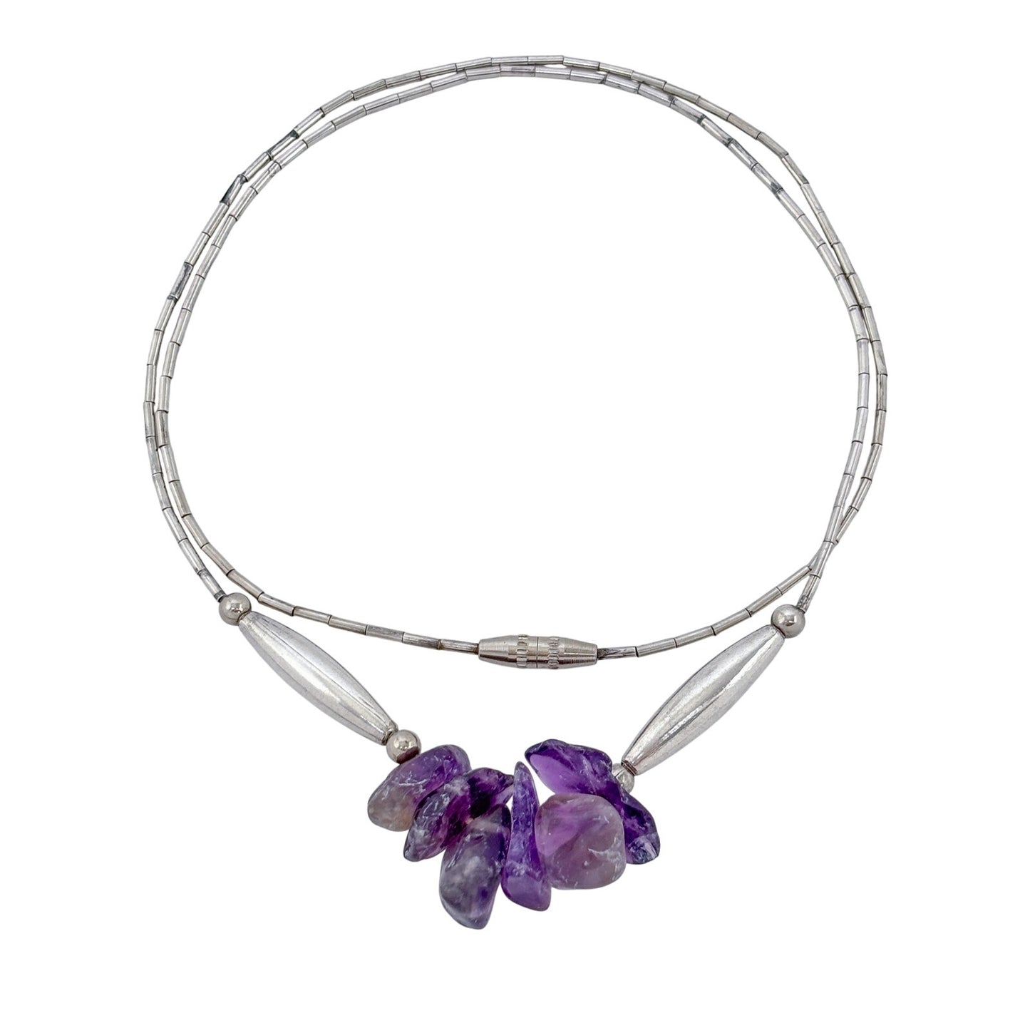 Vintage Sterling Silver 925 Liquid Silver Amethyst Necklace 17"