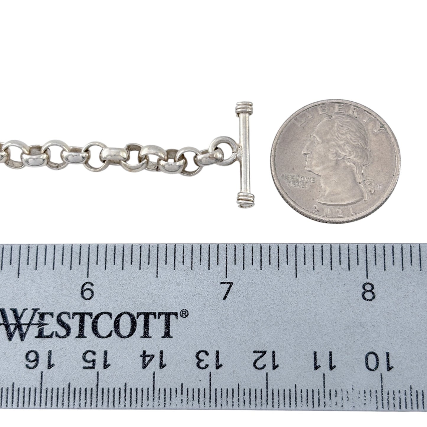 Vintage Sterling Silver 925 Heart Charm Toggle Bracelet 7"
