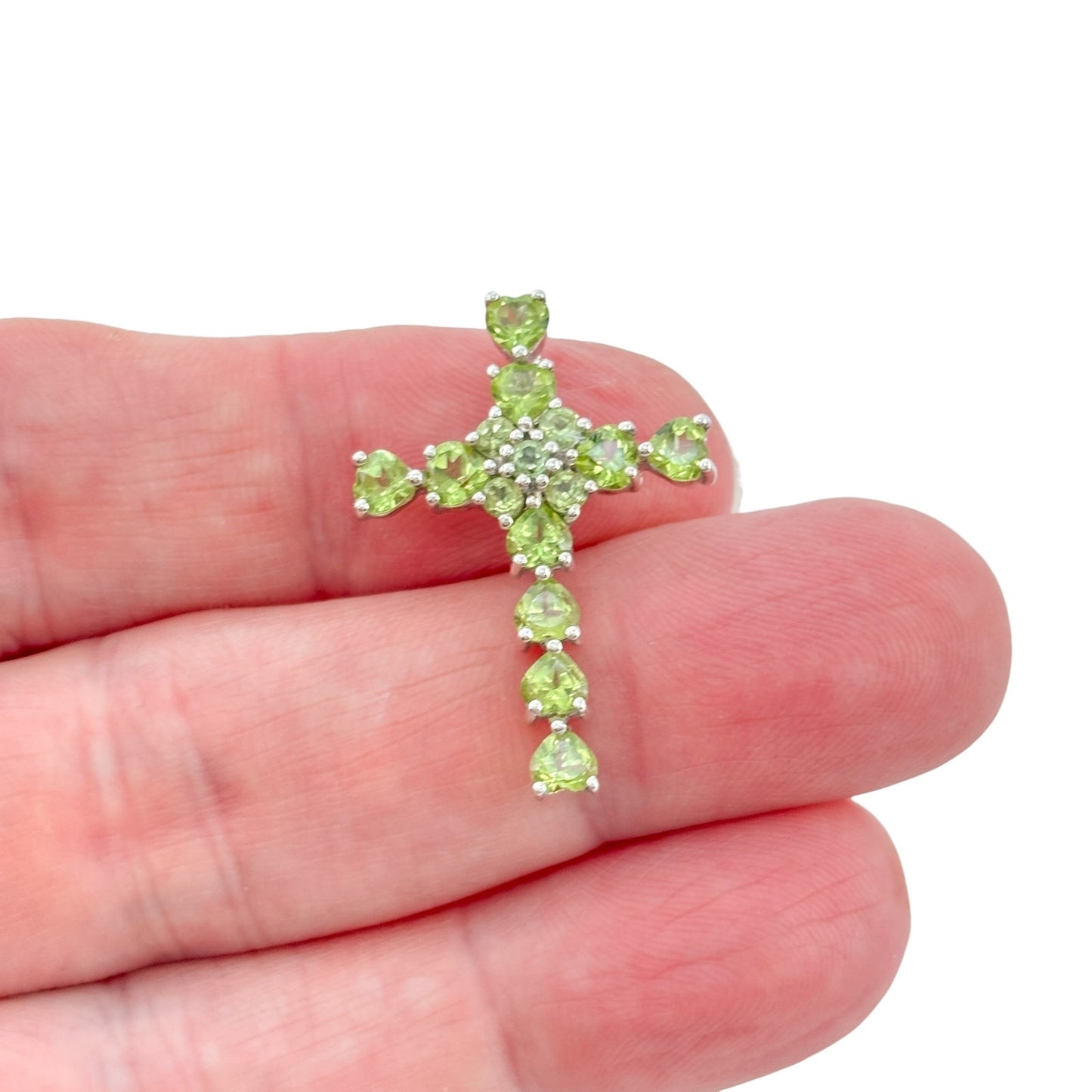 Vintage Sterling Silver 925 Heart Peridot Cross Pendant
