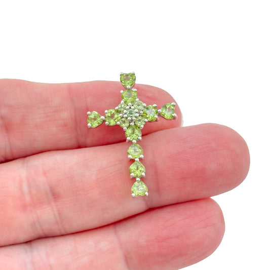 Vintage Sterling Silver 925 Heart Peridot Cross Pendant