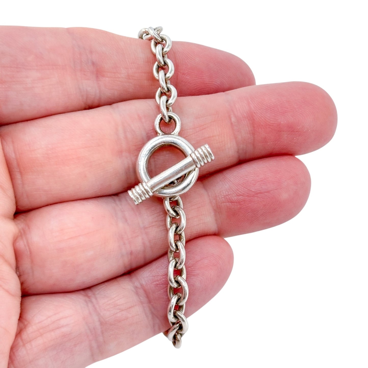 Vintage Sterling Silver 925 4mm Toggle Chain Bracelet 7"