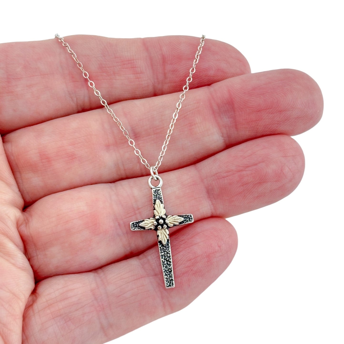 Vintage Sterling Silver 925 Floral Cross Pendant Necklace 18"