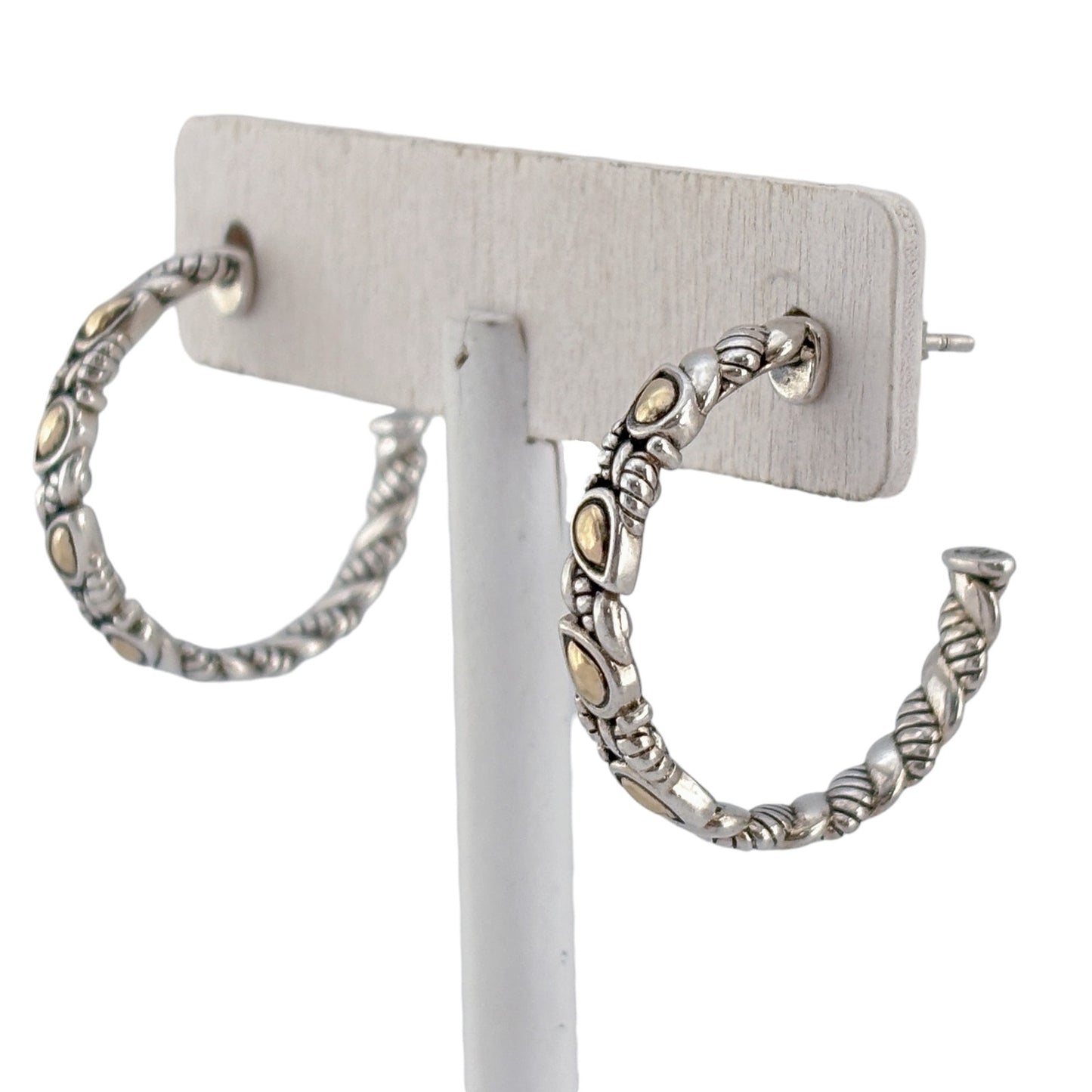 Vintage JAI John Hardy Sterling Silver 925 14K Yellow Gold Twisted Hoop Earrings