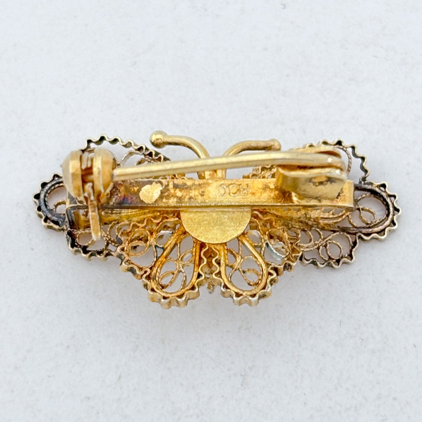 Vintage Sterling Silver 800 Gilt Filigree Butterfly Brooch