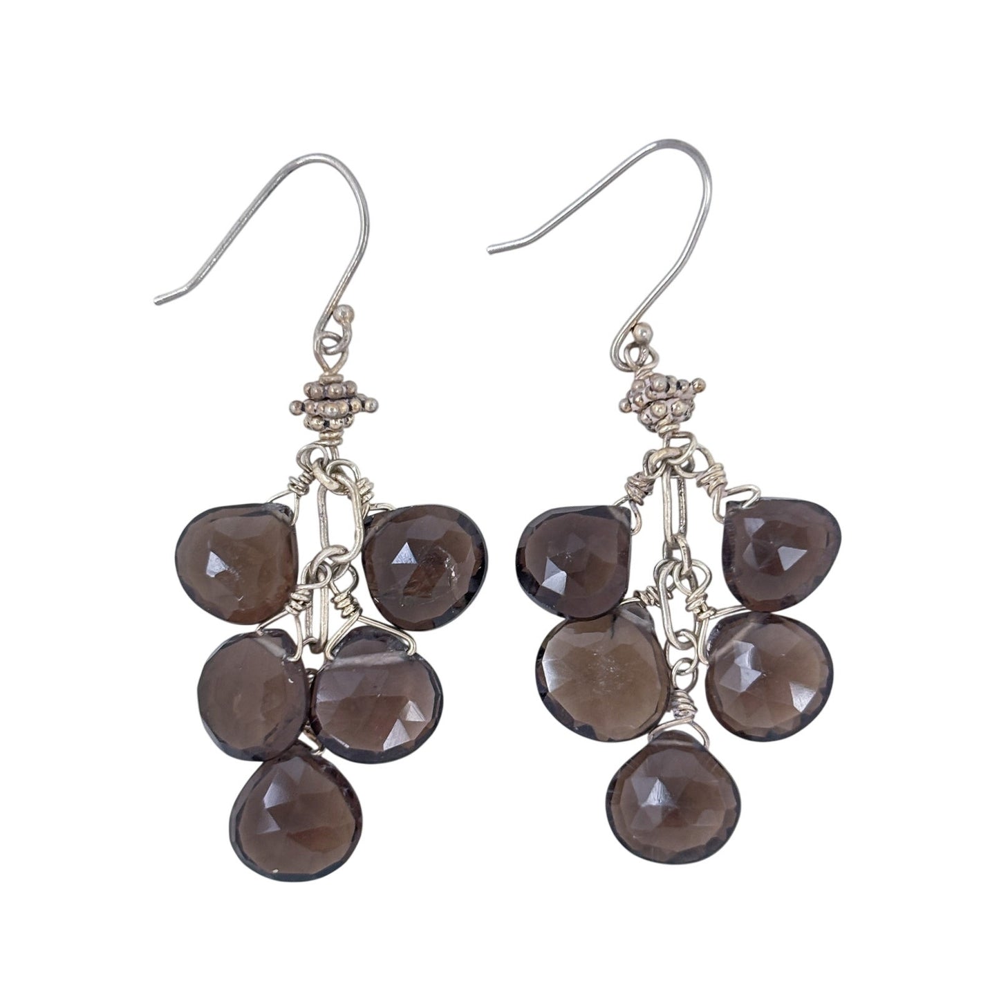 Vintage Sterling Silver 925 Brown Gray Glass Cluster Drop Earrings