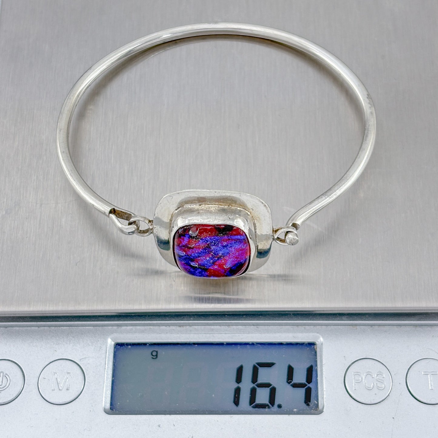 Vintage Sterling Silver 925 Square Dichroic Glass Bracelet 7"
