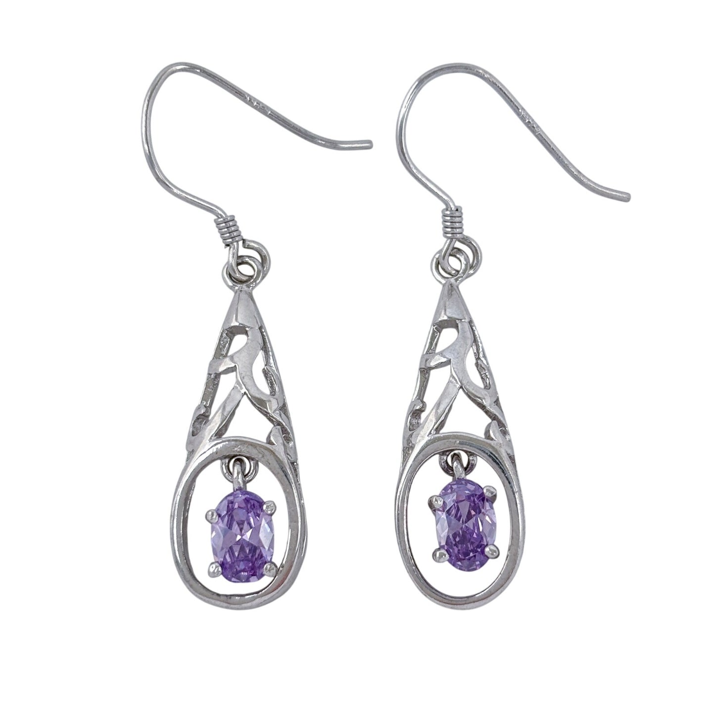 Estate Sterling Silver 925 Amethyst Filigree Dangle Earrings