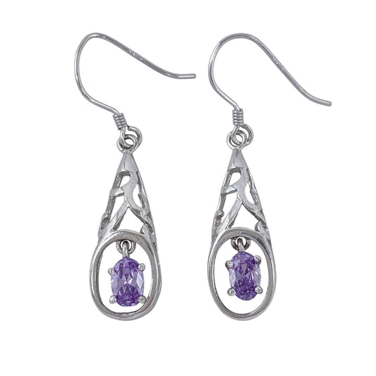 Estate Sterling Silver 925 Amethyst Filigree Dangle Earrings