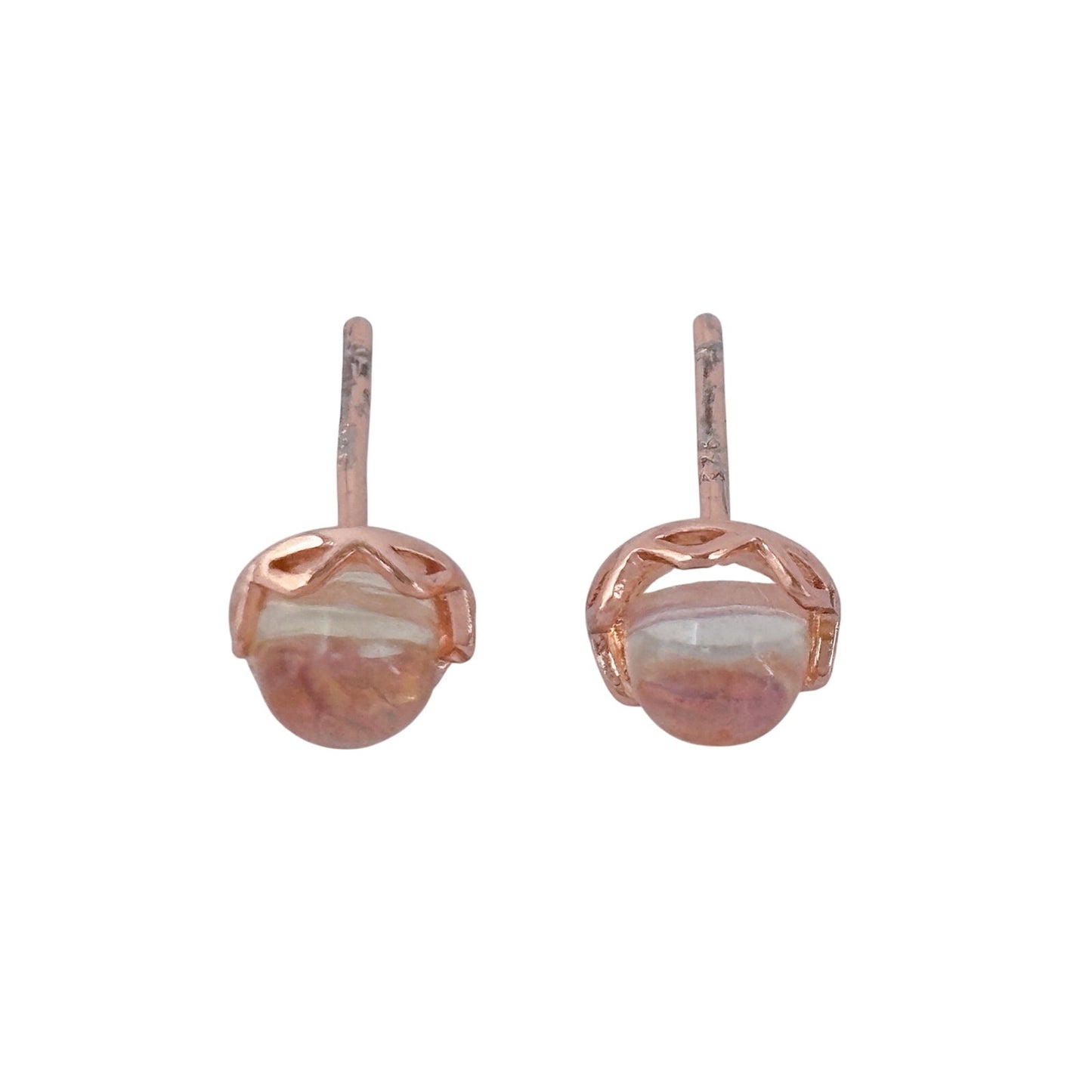 Vintage Rose Gold-Tone Sterling Silver 925 Glass Sphere Stud Earrings