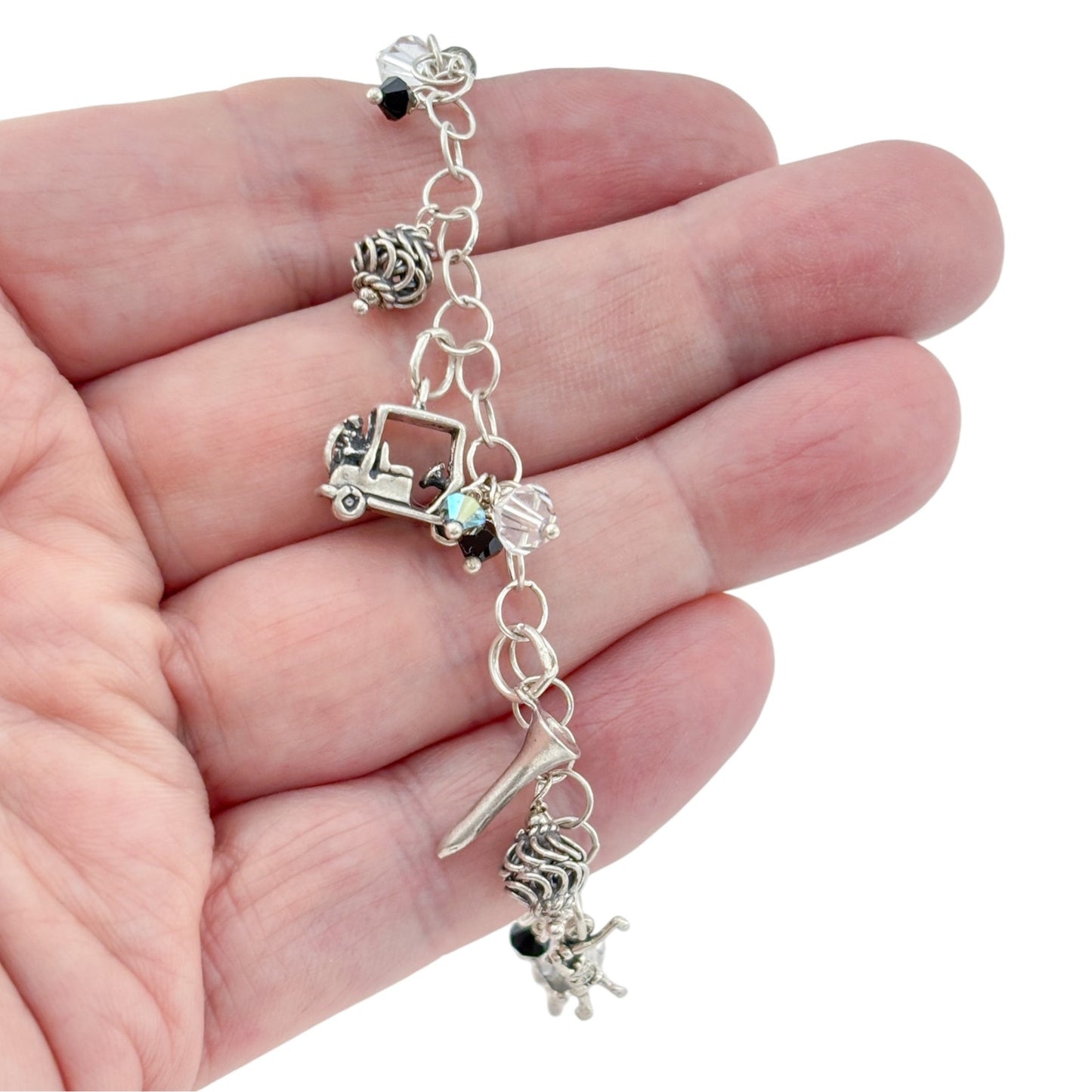 Vintage Sterling Silver 925 Golf Charm Bracelet 6.5-7.5"