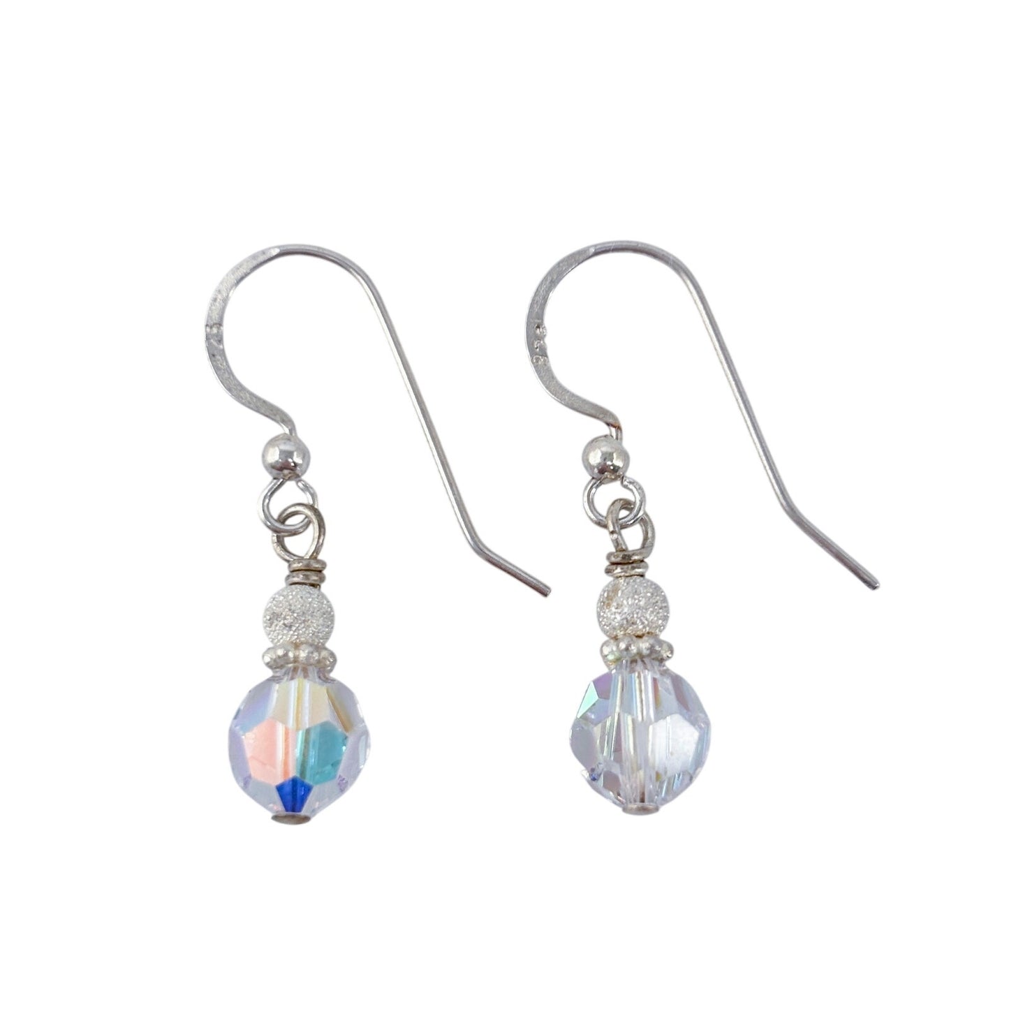 Vintage Sterling Silver 925 AB Aurora Borealis Crystal Drop Earrings