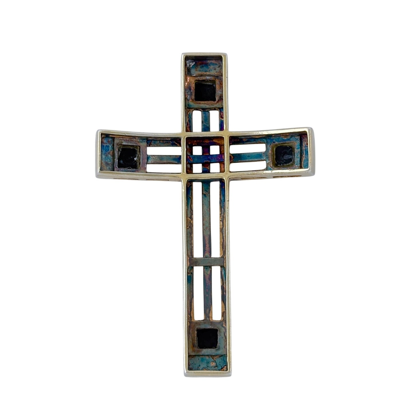 Vintage Sterling Silver 925 Gold Plated Onyx Cross Pendant
