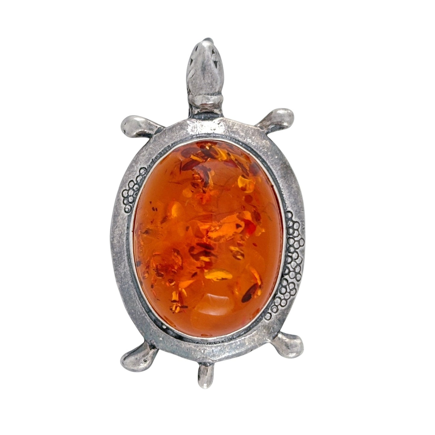 Vintage Sterling Silver 925 Amber Turtle Brooch