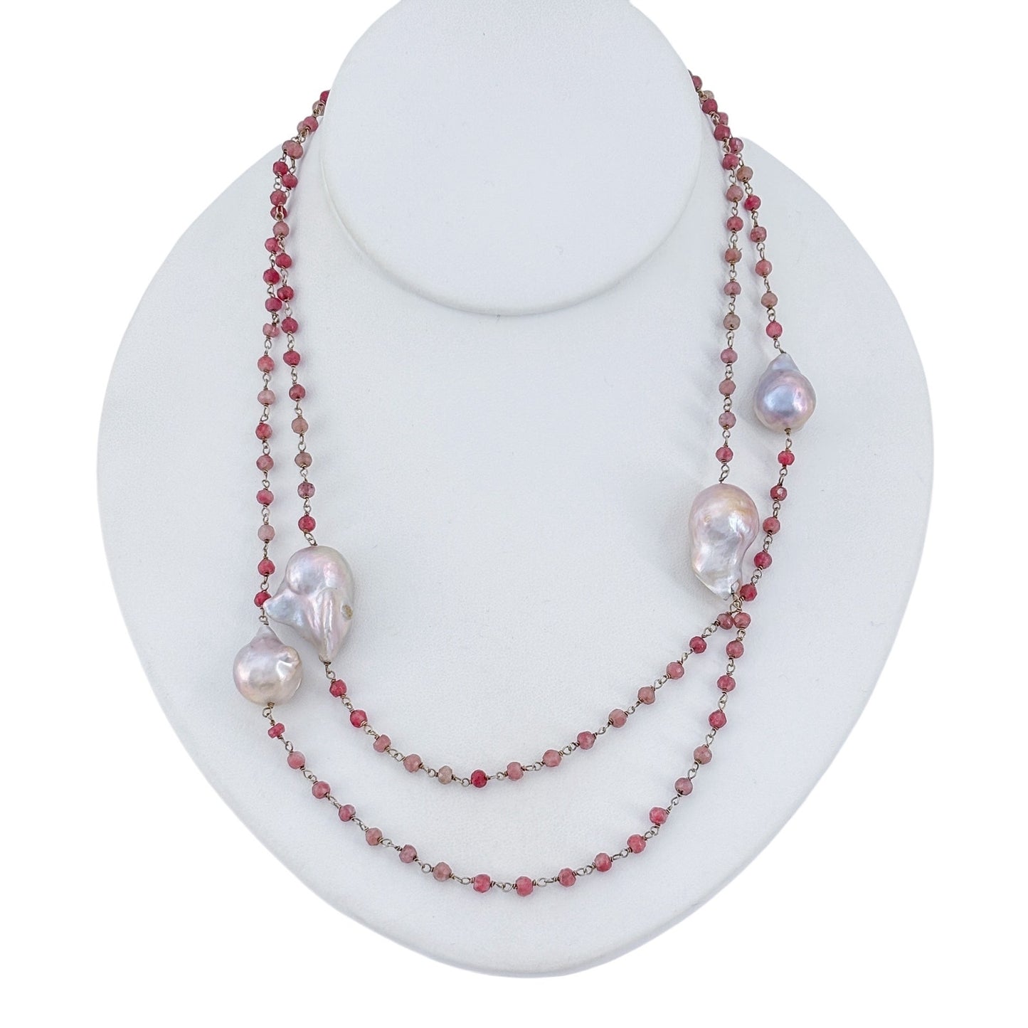 Vintage Sterling Silver 925 Tourmaline Baroque Imitation Pearl Necklace 37"