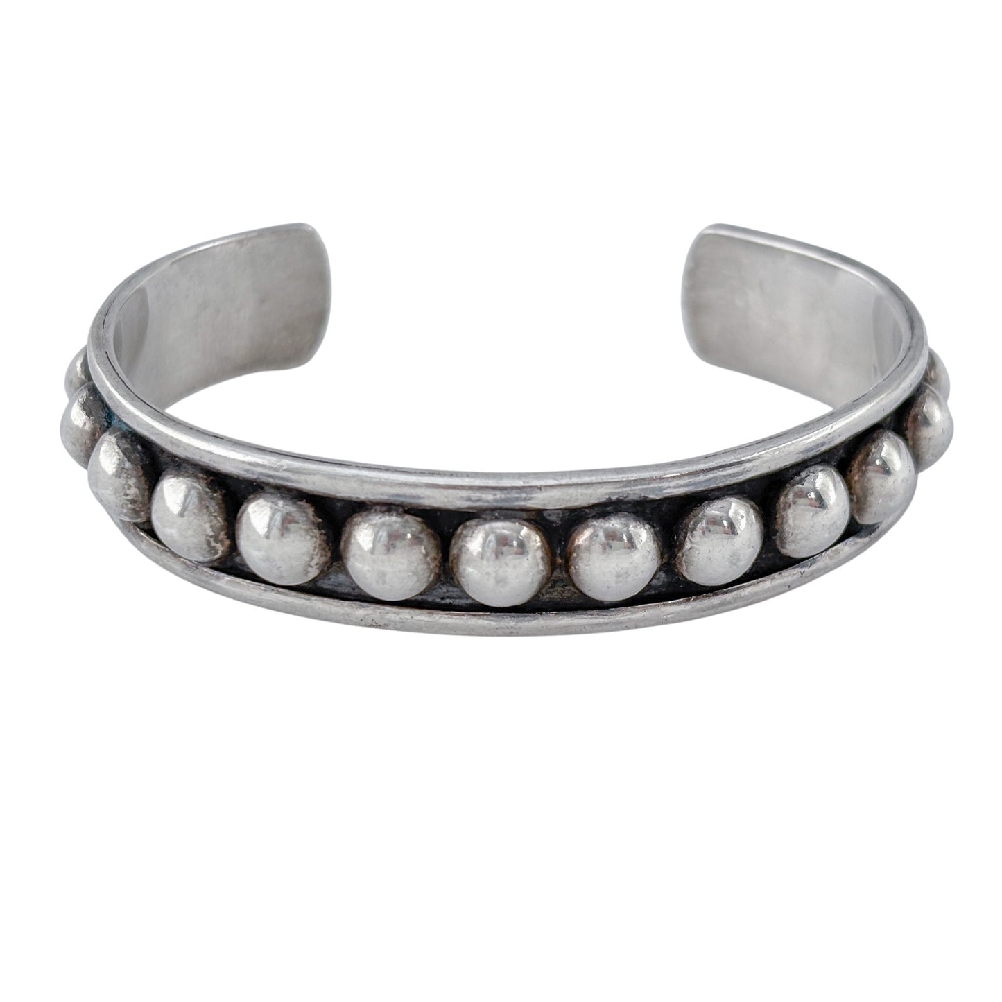 Vintage Mexico Taxco Sterling Silver 925 Dot Cuff Bracelet 7"