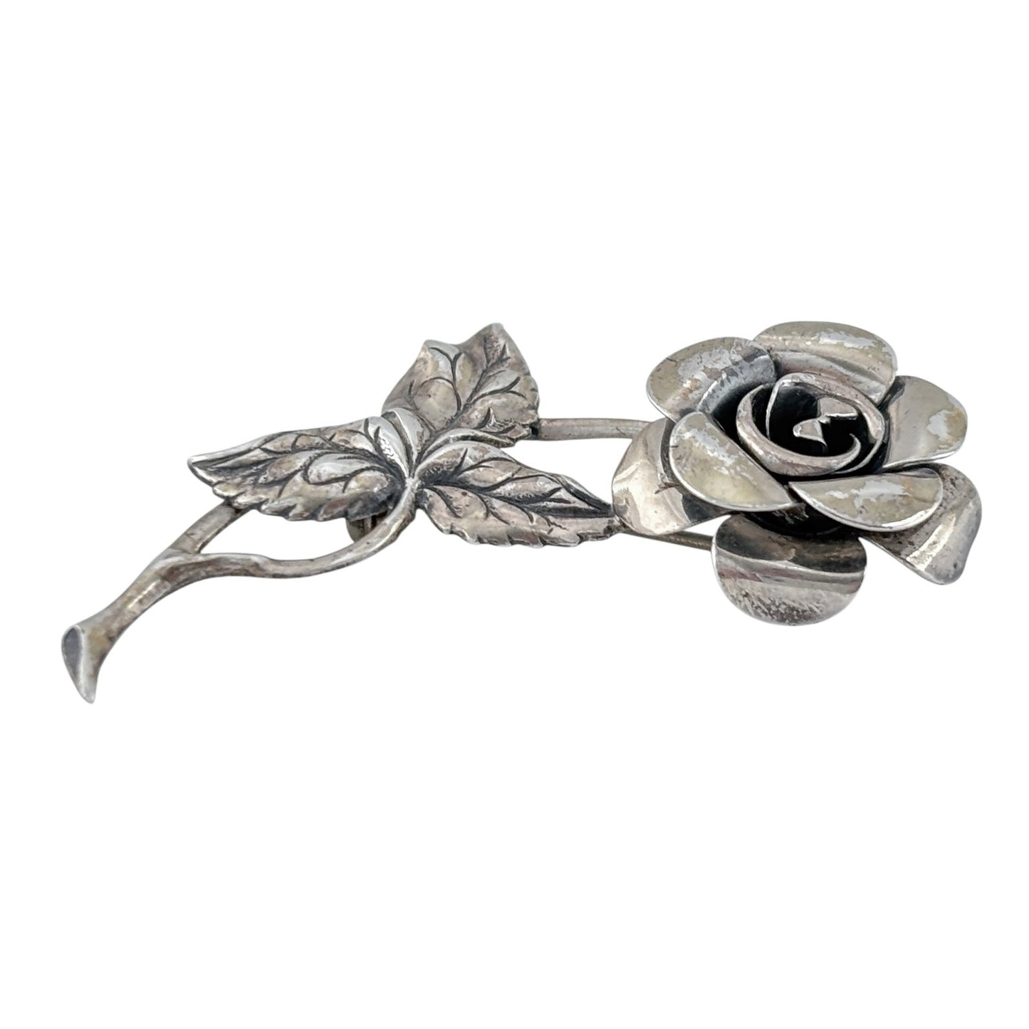 Vintage Sterling Silver 925 Rose Flower Brooch