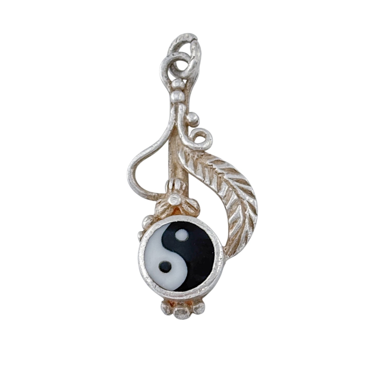 Vintage Sterling Silver 925 Yin Yang Feather Pendant