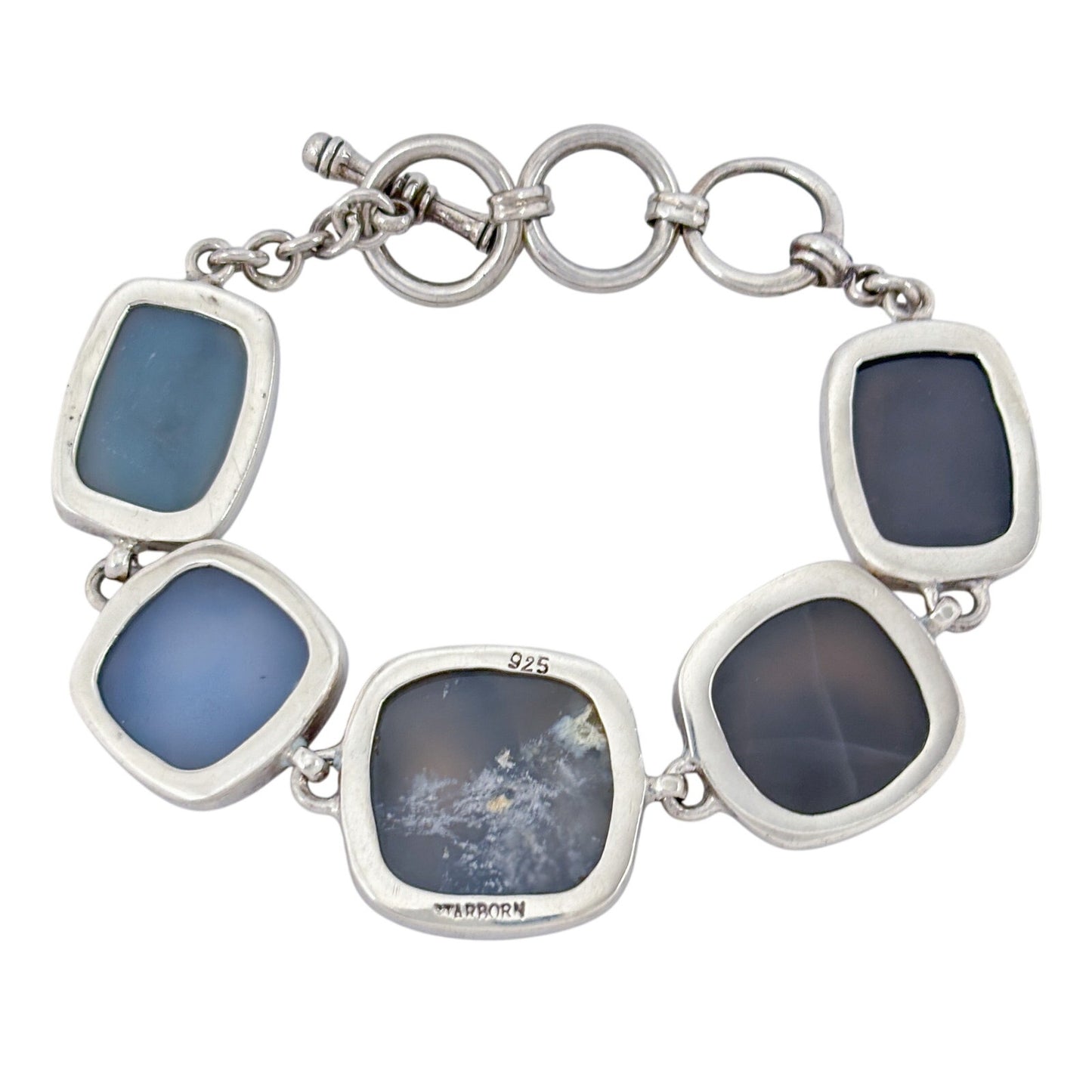 Vintage Sterling Silver 925 Druzy Hematite Link Bracelet 6"-7.5"