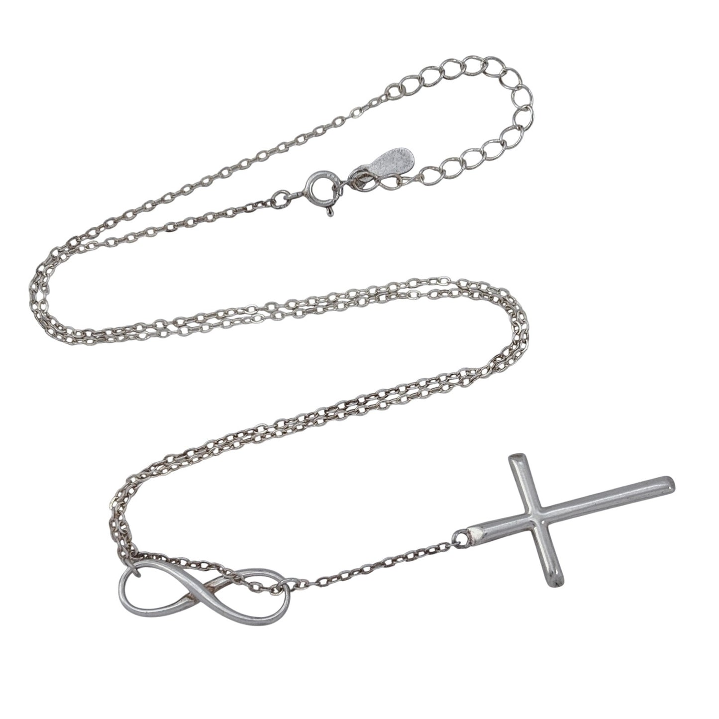 Vintage Sterling Silver 925 Infinity Cross Necklace 16.5"-18.5"