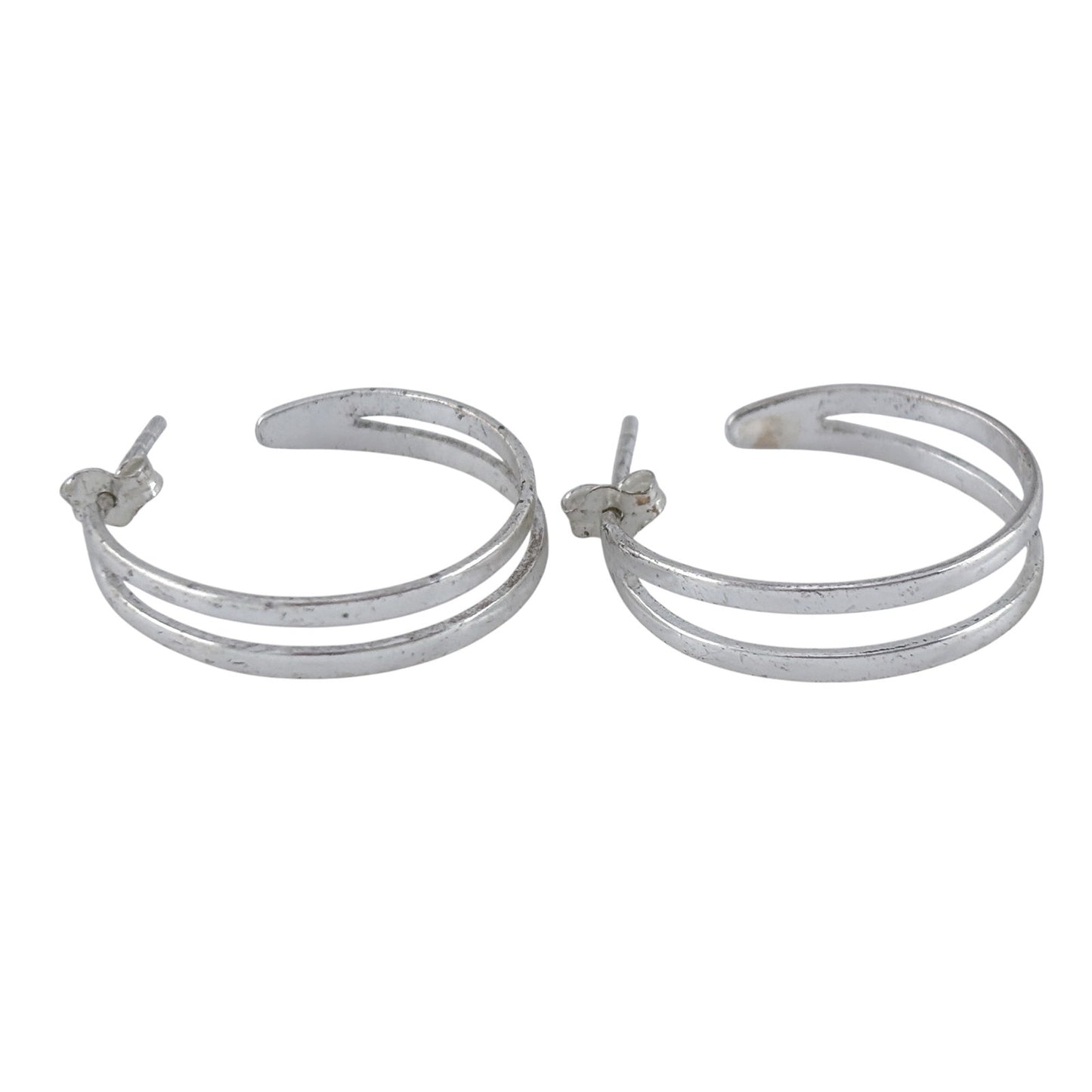 Vintage Sterling Silver 925 Double Band Hoop Earrings