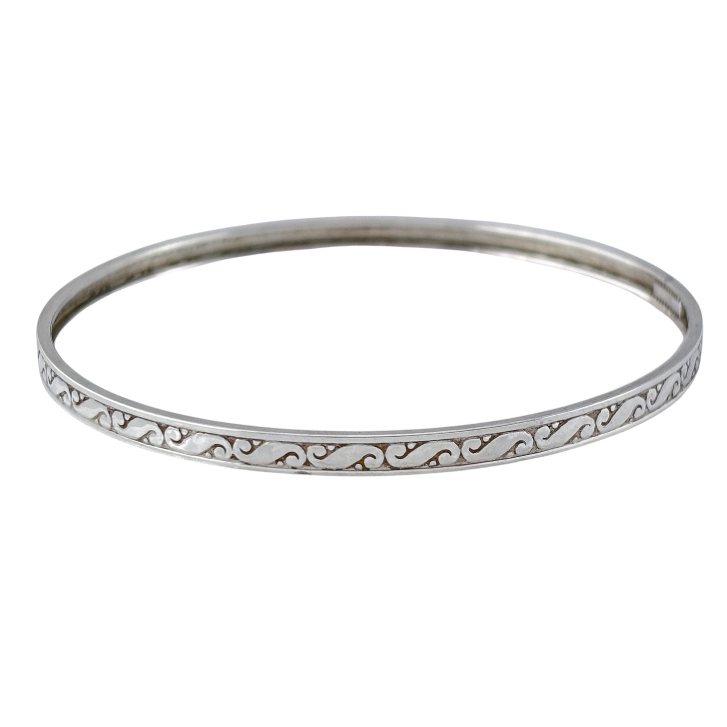 Vintage Sterling Silver 925 Engraved Wave Bangle Bracelet 8"