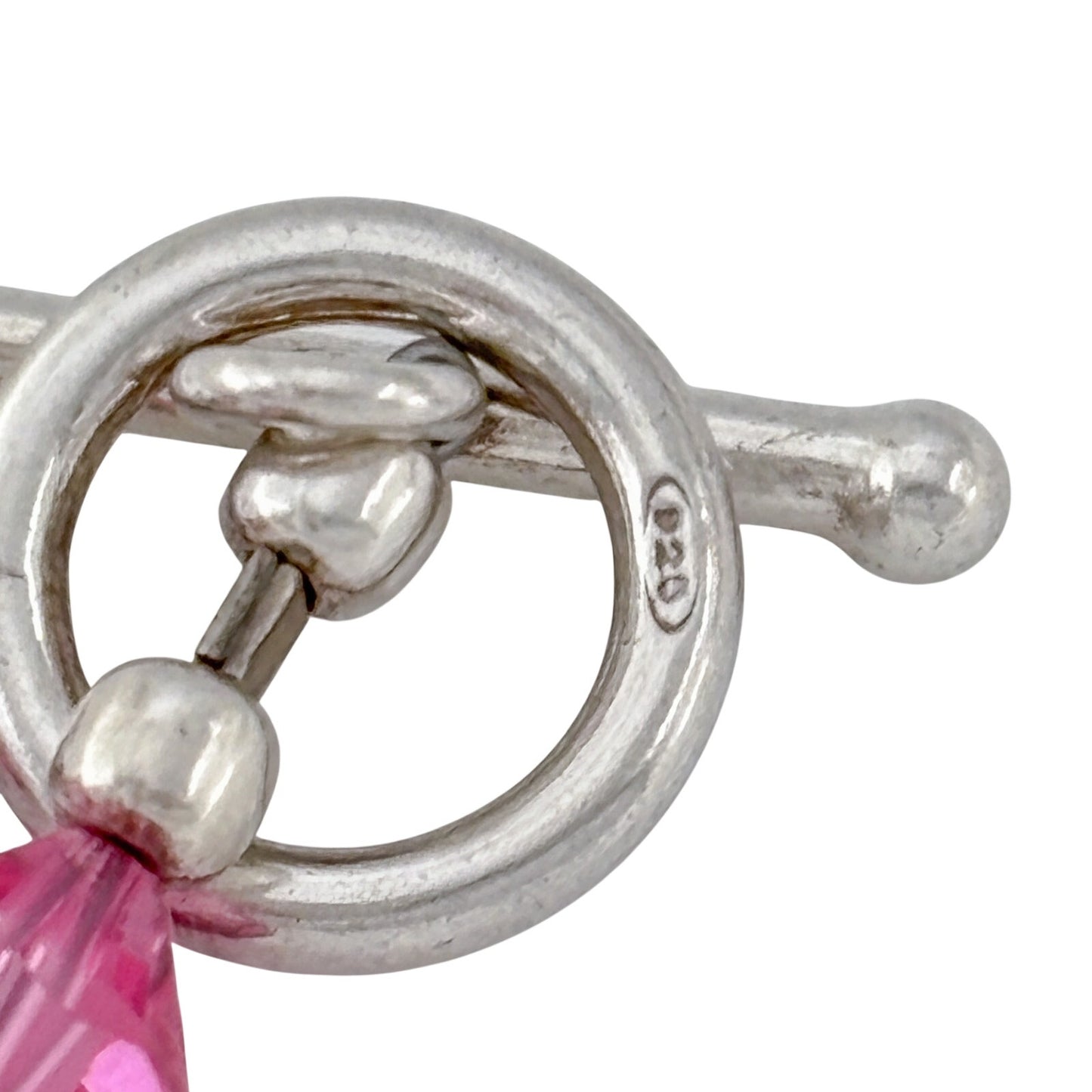 Vintage Sterling Silver 925 Lampwork Glass Pink Ribbon Awareness Bracelet 7.5"