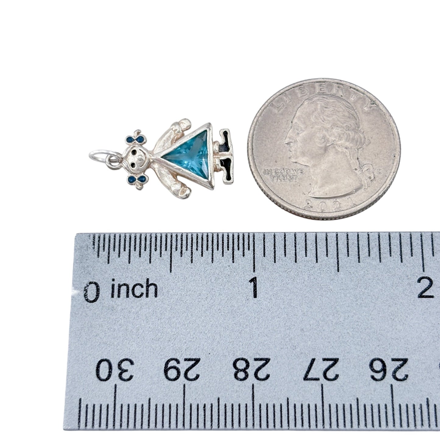 Vintage Sterling Silver 925 blue Cubic Zirconia Girl Charm