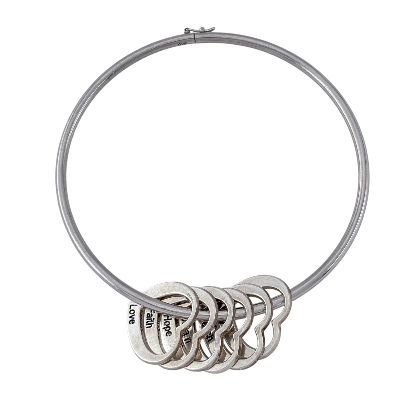 Vintage Sterling Silver 925 Heart Saying Charm Bangle 8"
