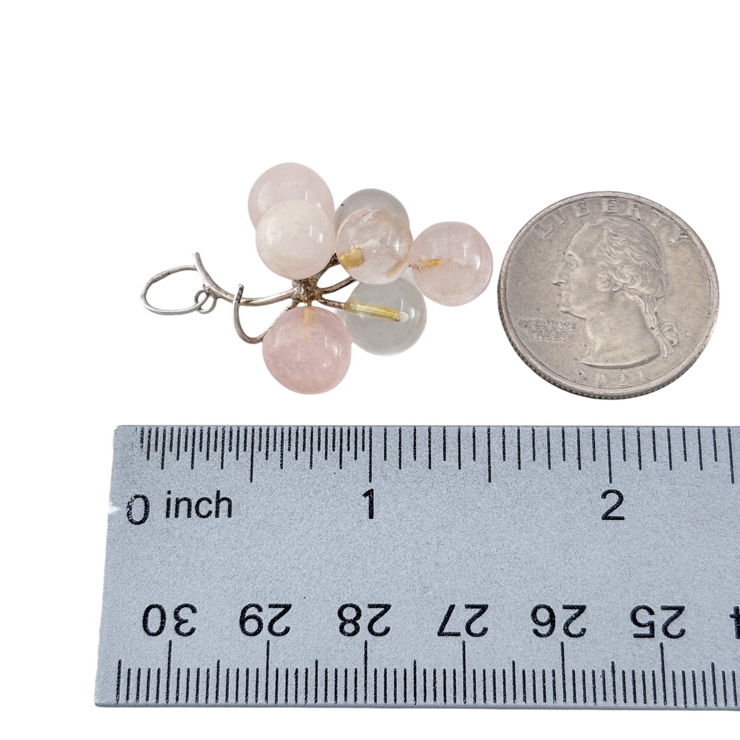 Vintage Sterling Silver 925 Rose Quartz Grape Cluster Pendant
