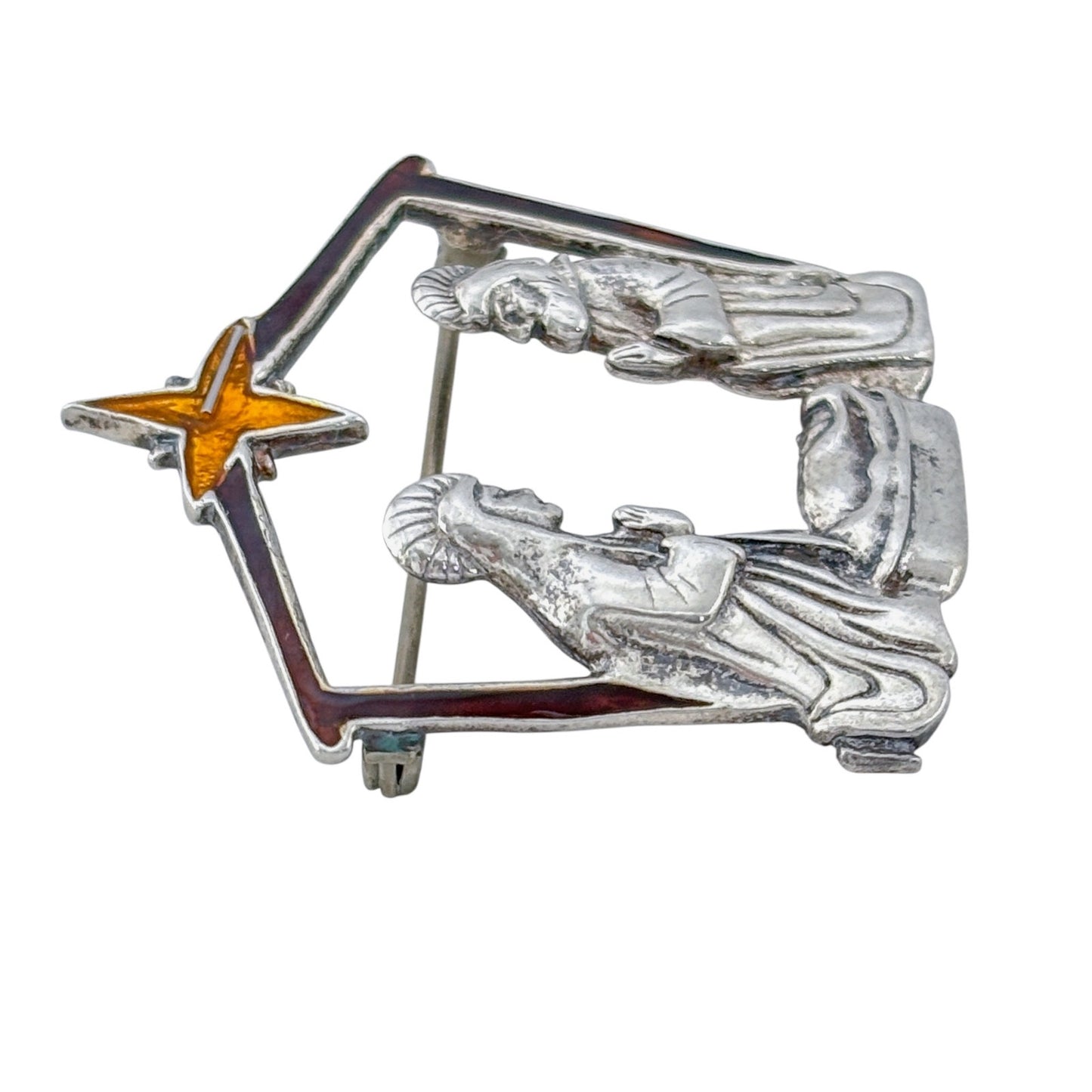 Vintage Sterling Silver 925 Nativity Brooch