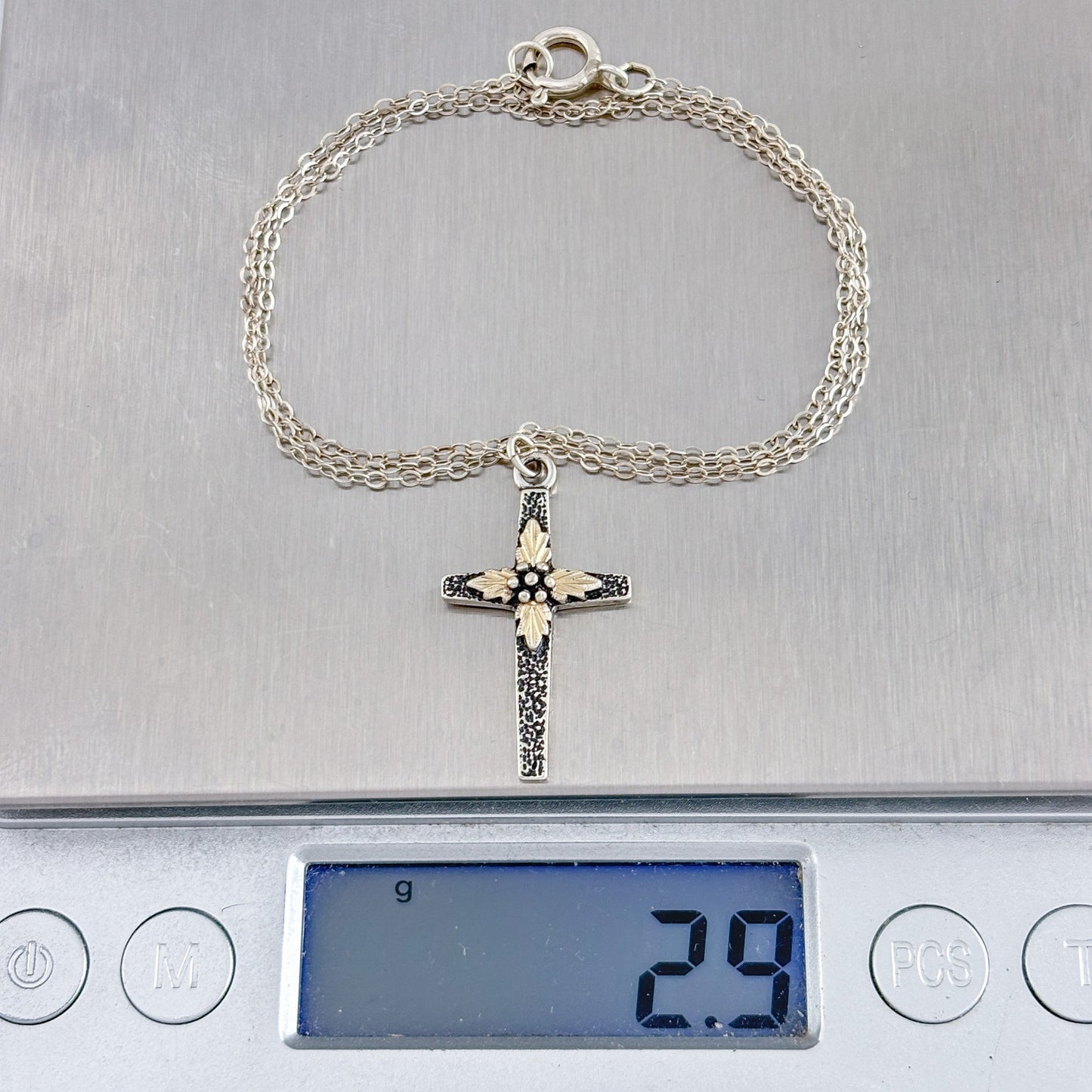 Vintage Sterling Silver 925 Floral Cross Pendant Necklace 18"