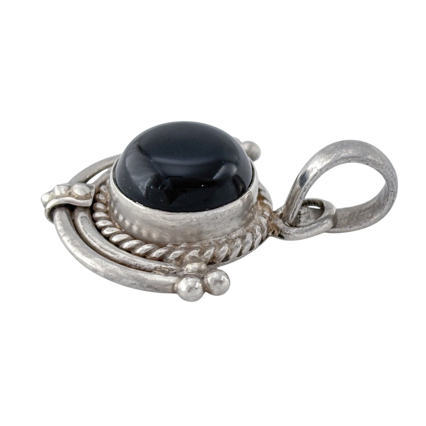 Vintage Sterling Silver 925 Onyx Crescent Pendant