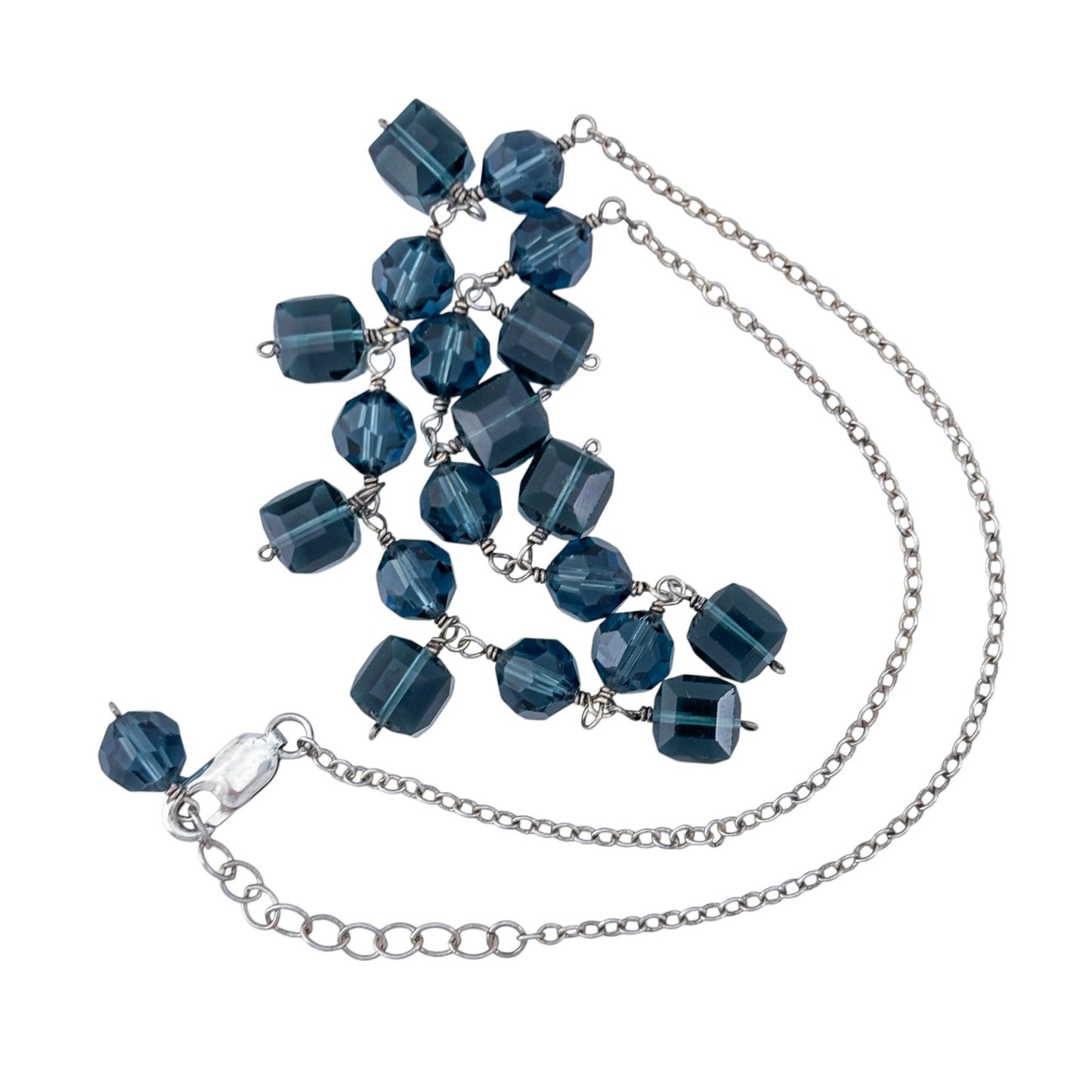 Vintage Sterling Silver 925 Blue Crystal Necklace 16"-17.25"