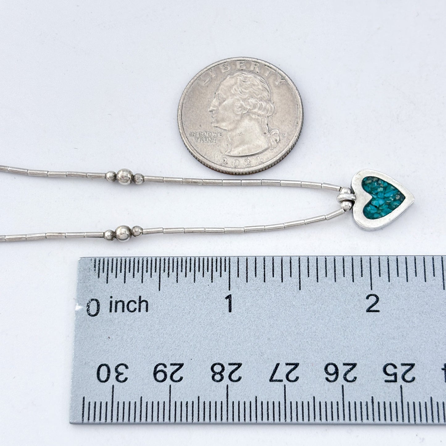 Vintage Sterling Silver 925 Turquoise Heart Necklace 16.5"