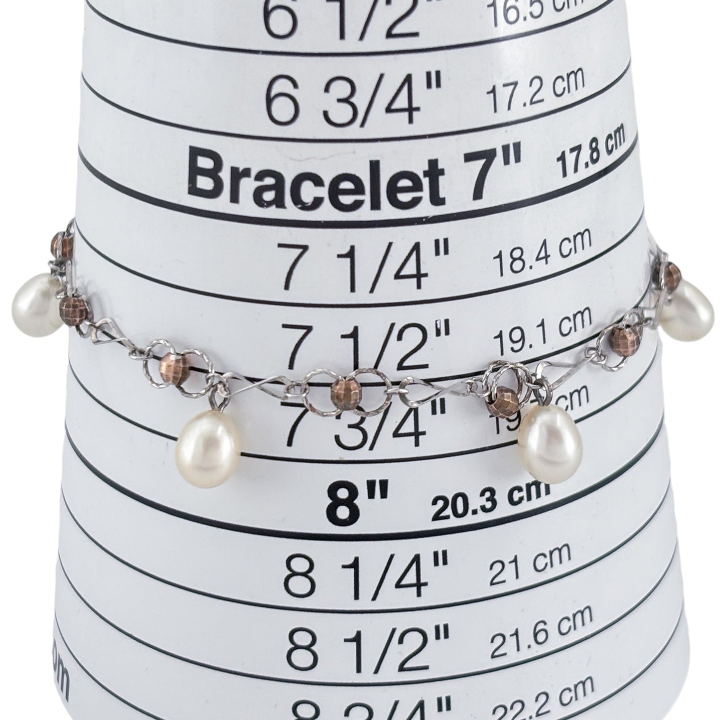 Vintage Sterling Silver 925 Pearl Charm Bracelet 6.5"-7.5"