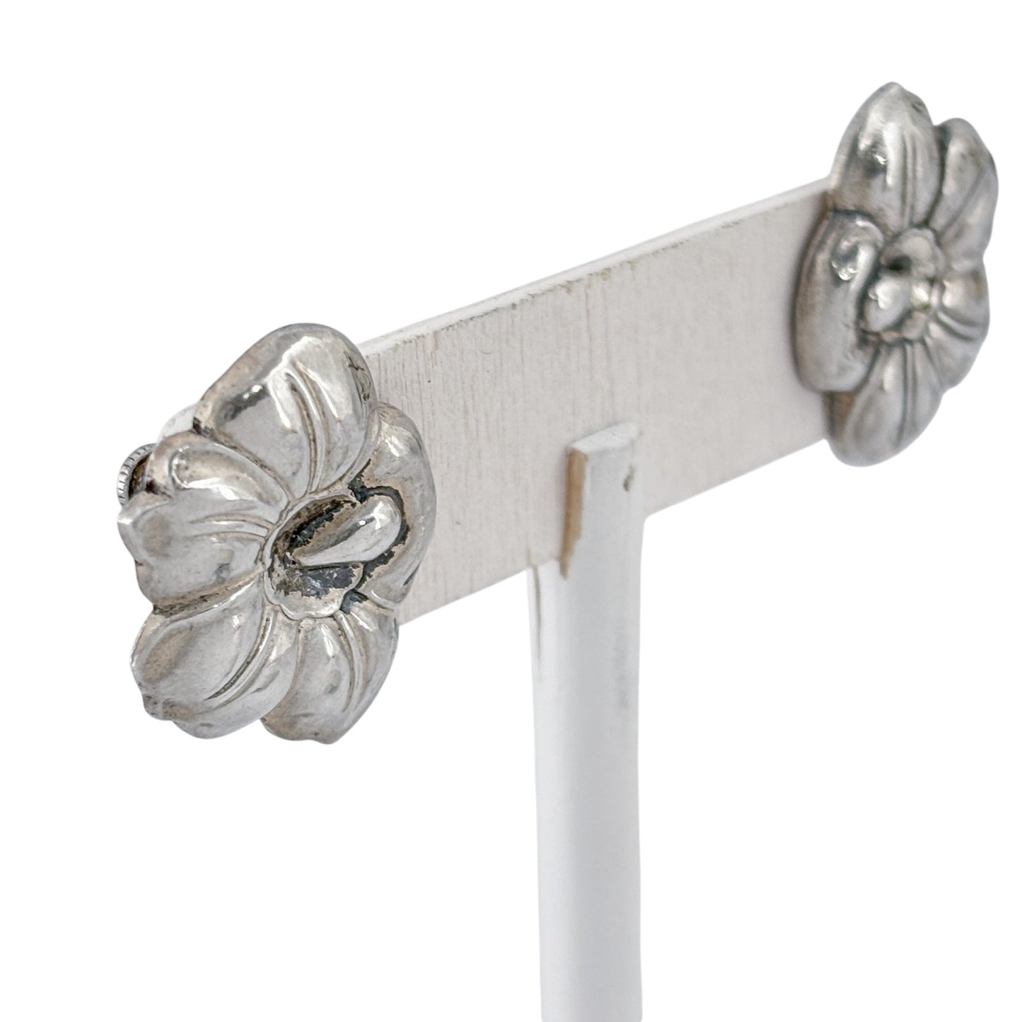 Vintage Sterling Silver 925 Flower Screwback Earrings