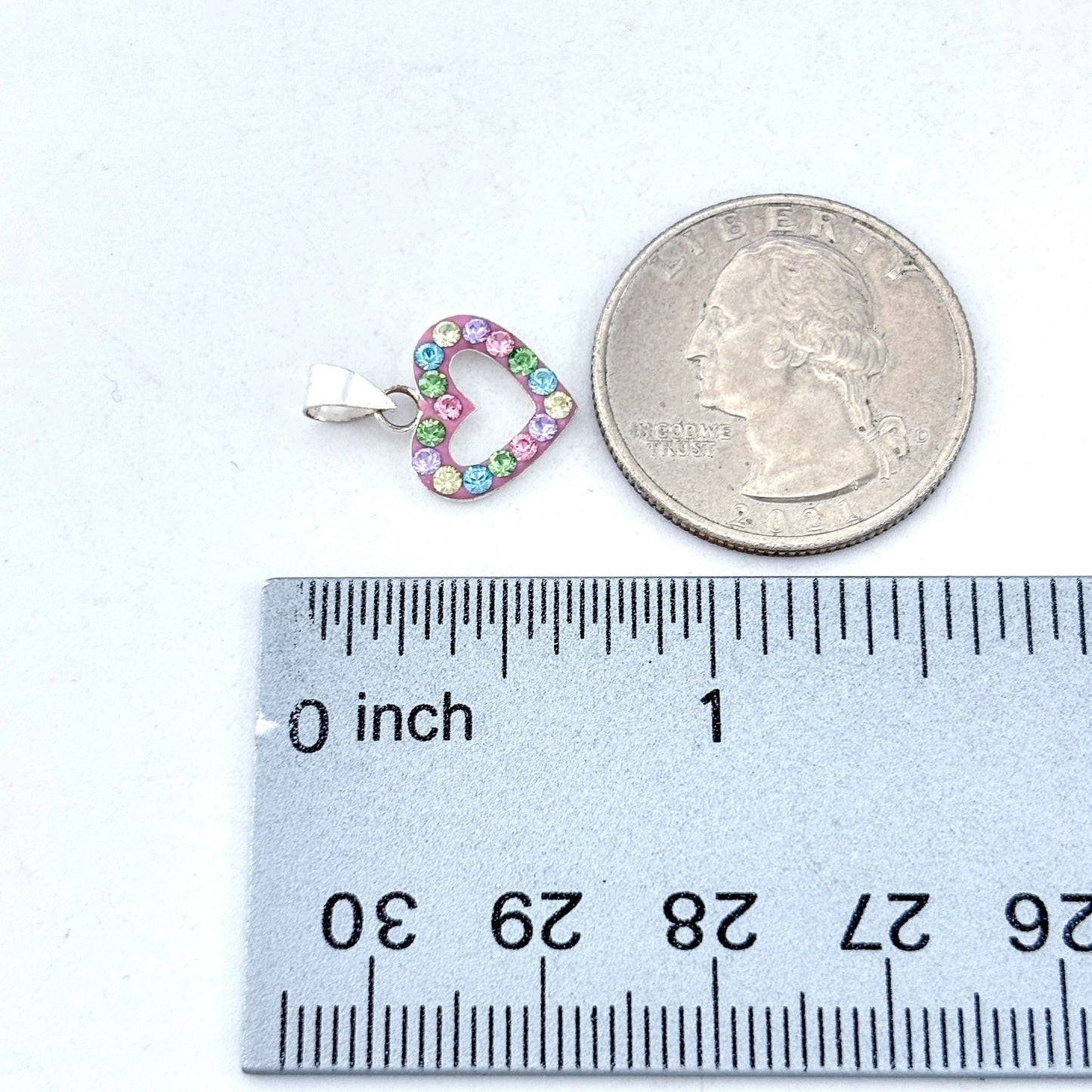 Vintage Sterling Silver 925 Pastel Crystal Reversible Heart Pendant