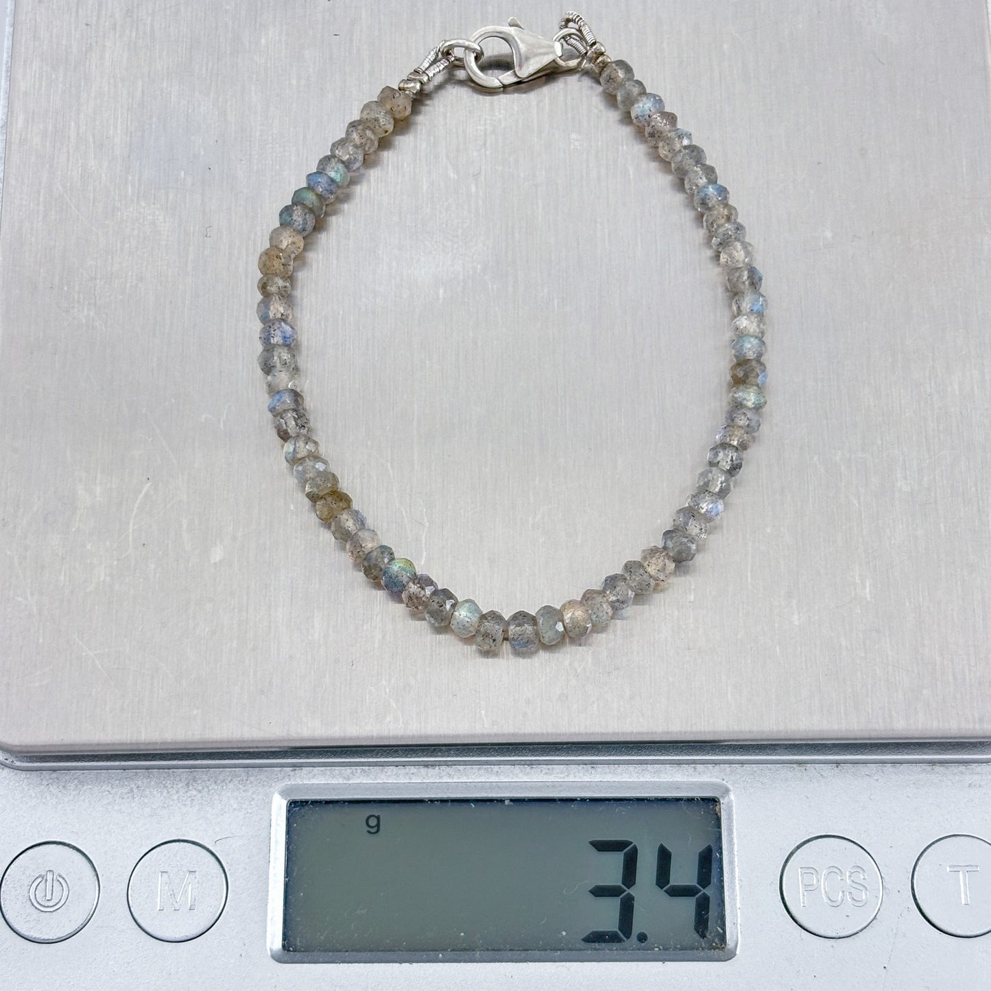 Vintage Sterling Silver Labradorite Bead Bracelet 6.5"