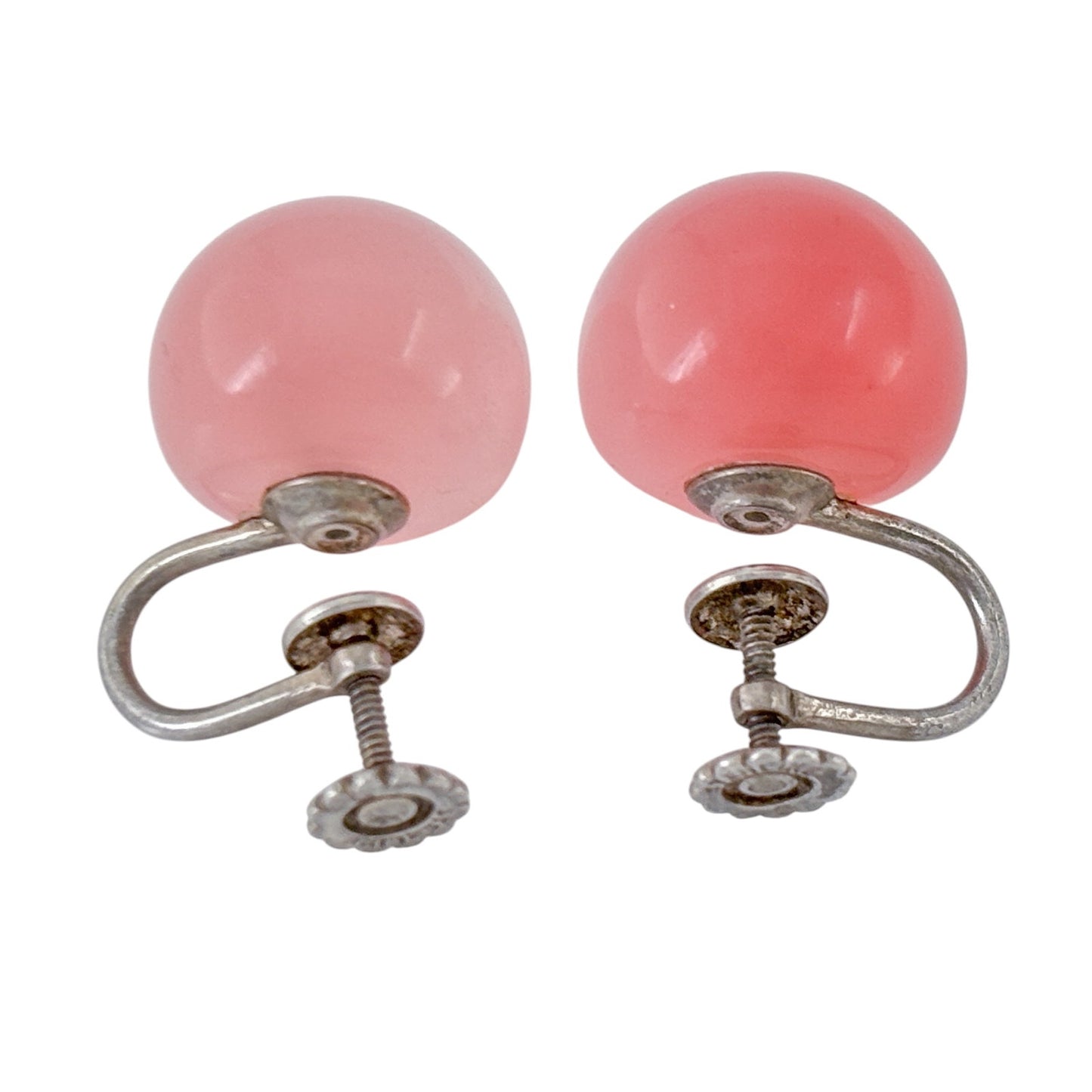 Vintage Sterling Silver 925 Pink Acrylic Screw Back Earrings