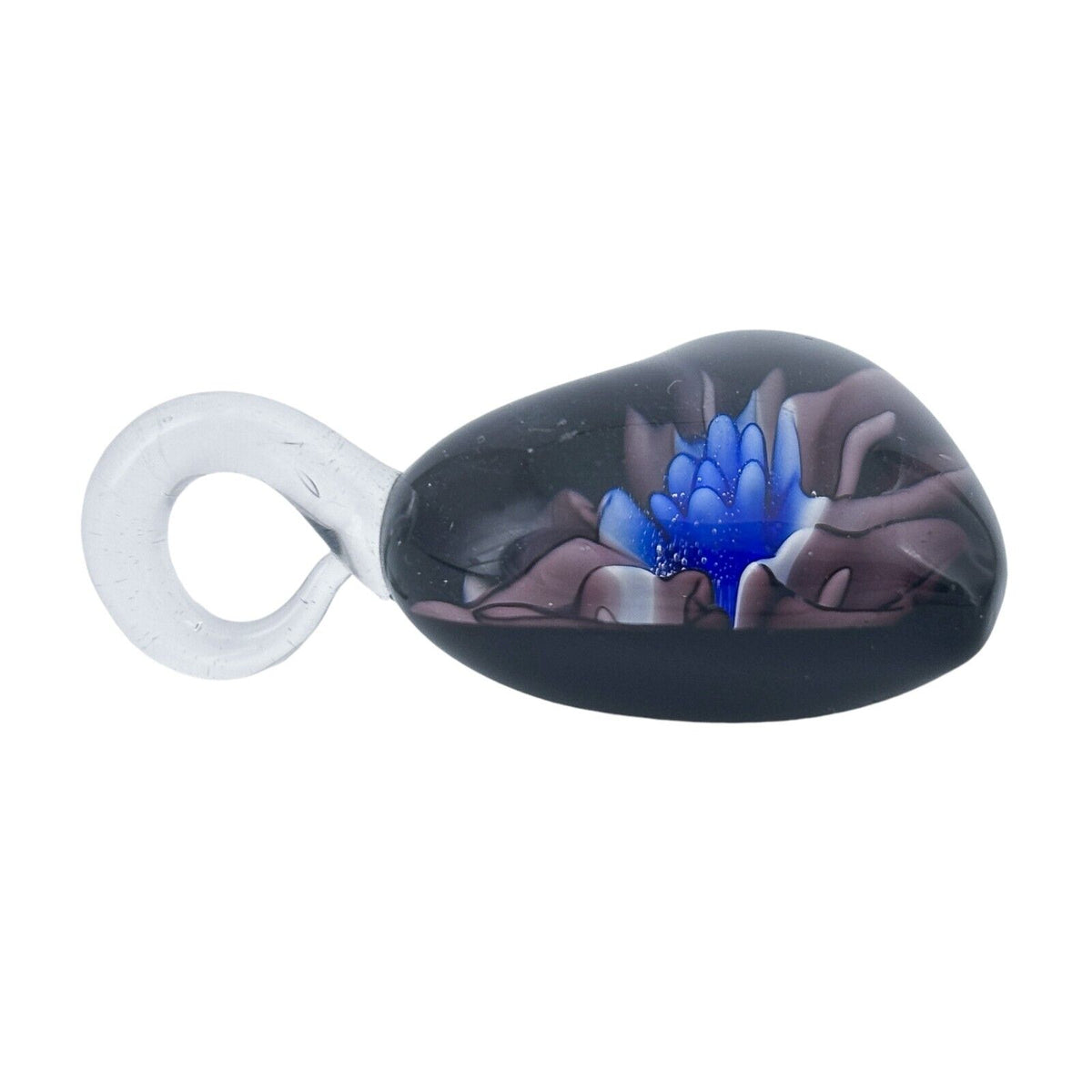 Purple Glass Heart Pendant with Blue Floral Design