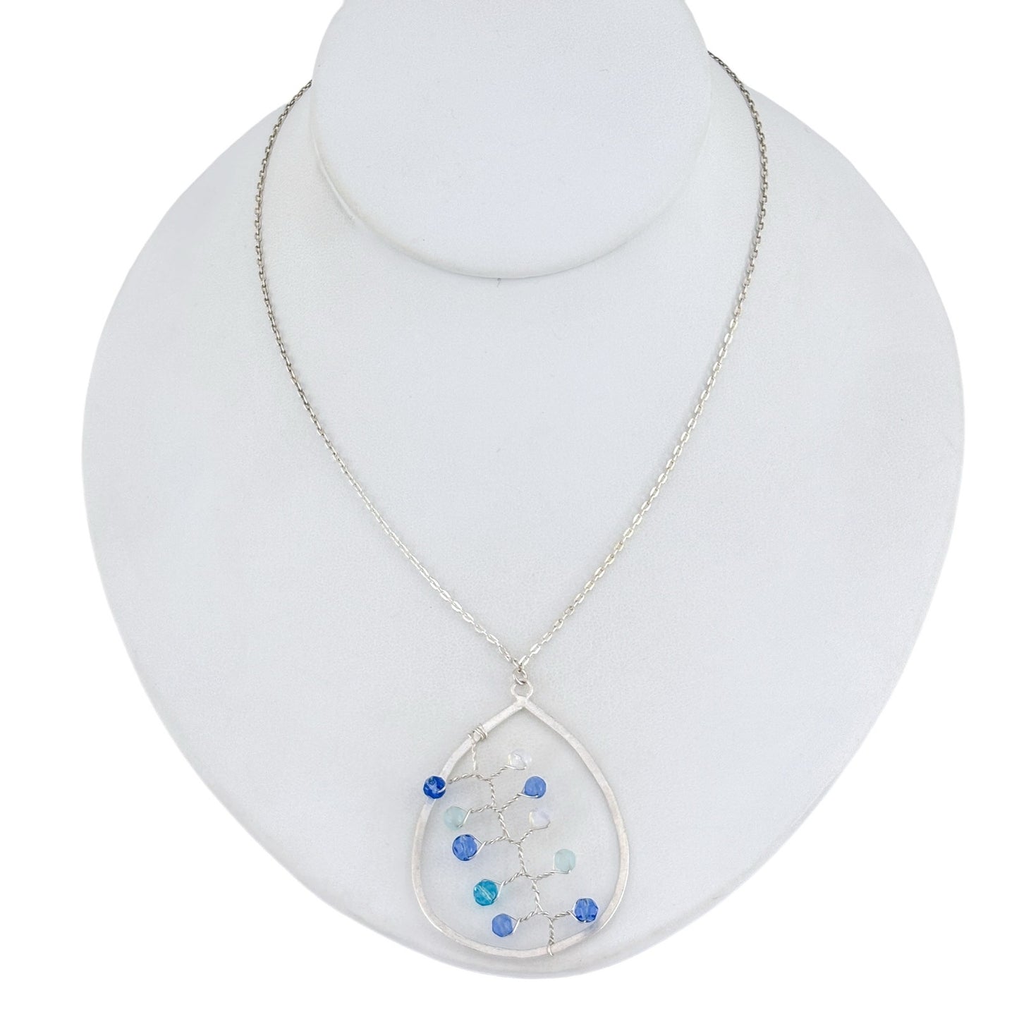 Vintage Taolei Sterling Silver 925 Blue Glass Bead Pendant Necklace 15.5"-18"