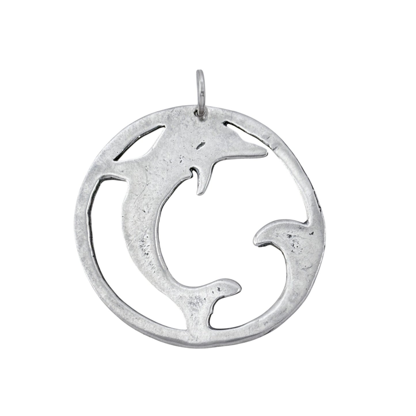 Vintage Sterling Silver 925 Dolphin Circle Pendant
