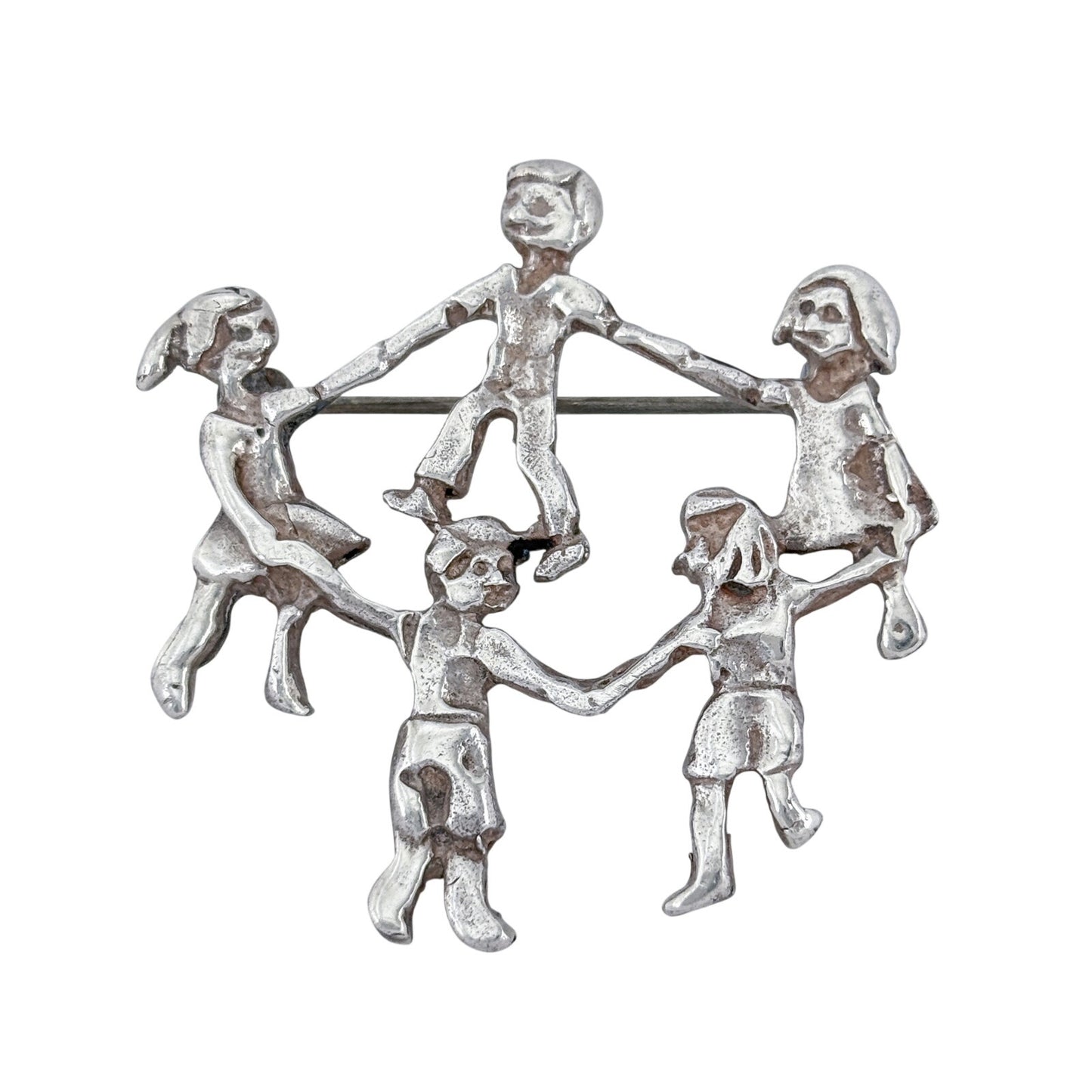 Vintage Mexican Sterling Silver 925 Children Holding Hands Dancing Brooch